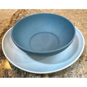 Little Tikes VTG Light Blue Plate and Dark‎ Blue Bowl Speckled